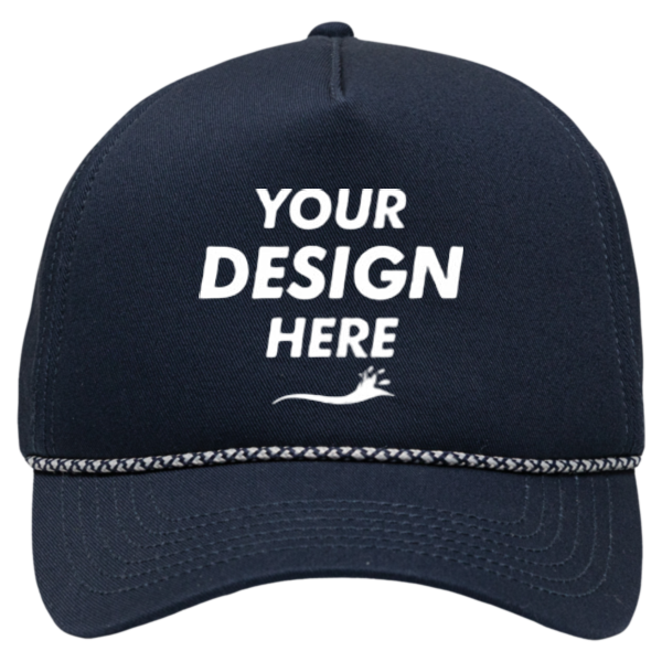 Sportsman Five-Panel Rope Heritage Fit Cap, Navy, Front view, Mockup