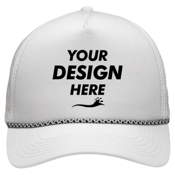 Sportsman Five-Panel Rope Heritage Fit Cap, White, Front view, Mockup