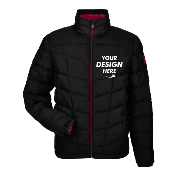 Spyder Men's Pelmo Insulated Puffer Jacket, Black / Red, Front view, Mockup