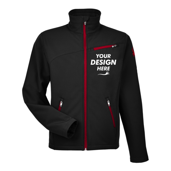 Spyder Men's Transport Soft Shell Jacket, Black / Red, Front view, Mockup