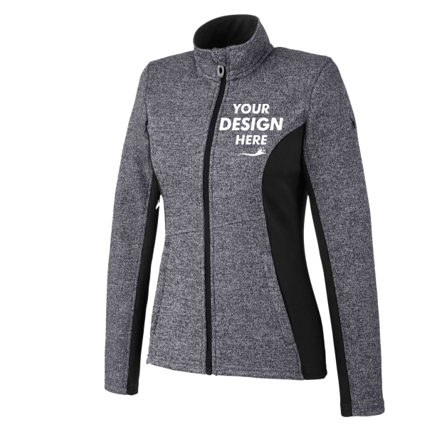 Spyder Women's Constant Full-Zip Sweater Fleece Jacket, Black Heather / Black / Black, Front view, Mockup