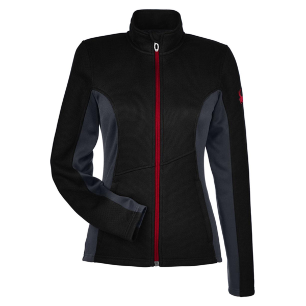 Spyder Women's Constant Full-Zip Sweater Fleece Jacket, Black / Polar / Red, Front view