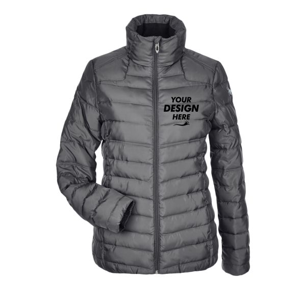 Spyder Women's Insulated Puffer Jacket, Polar / Alloy, Front view, Mockup