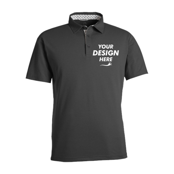 Swannies Men's James H Polo, Black Heather, Front view, Mockup