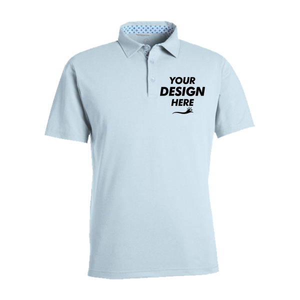 Swannies Men's James H Polo, Sky Heather, Front view, Mockup