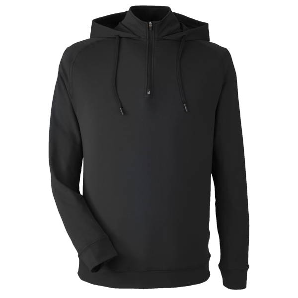 Swannies Unisex Vandyke Quarter-Zip Hooded Pullover, Black / Black, Front view