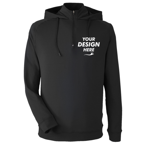 Swannies Unisex Vandyke Quarter-Zip Hooded Pullover, Black / Black, Front view, Mockup