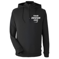Swannies Unisex Vandyke Quarter-Zip Hooded Pullover, Black / Black, Front view, Mockup