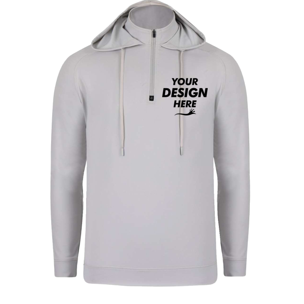 Swannies Unisex Vandyke Quarter-Zip Hooded Pullover, Glacier / Glacier, Front view, Mockup