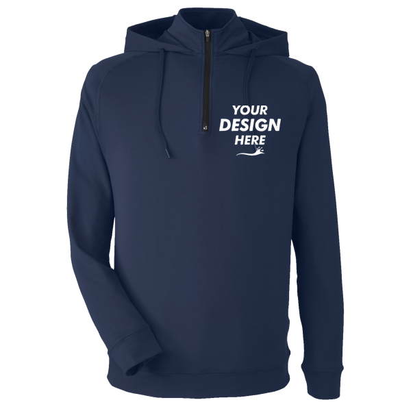 Swannies Unisex Vandyke Quarter-Zip Hooded Pullover, Navy / Navy, Front view, Mockup