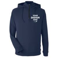 Swannies Unisex Vandyke Quarter-Zip Hooded Pullover, Navy / Navy, Front view, Mockup