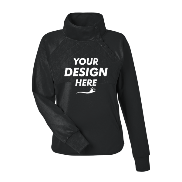 Swannies Women's Ellis Snap Neck Pullover, Black, Front view, Mockup