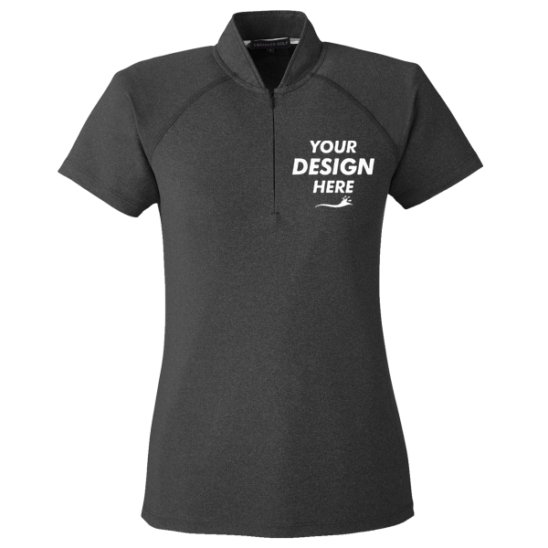 Swannies Women's Quinn Polo, Black Heather, Front view, Mockup
