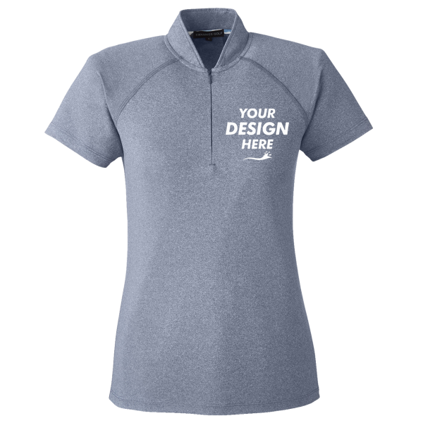 Swannies Women's Quinn Polo, Navy Heather, Front view, Mockup