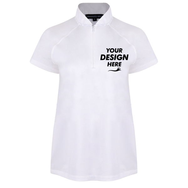 Swannies Women's Quinn Polo, White, Front view, Mockup