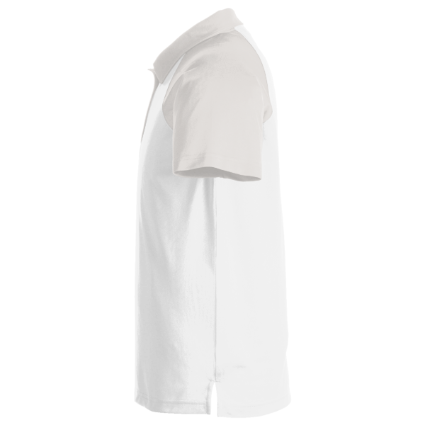 Team 365 Men's Command Snag-Protection Colorblock Polo, White / Sport Silver, Left Sleeve view