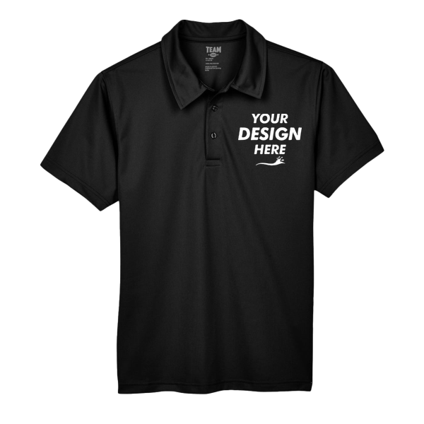 Team 365 Men's Command Snag Protection Polo, Black, Front view, Mockup