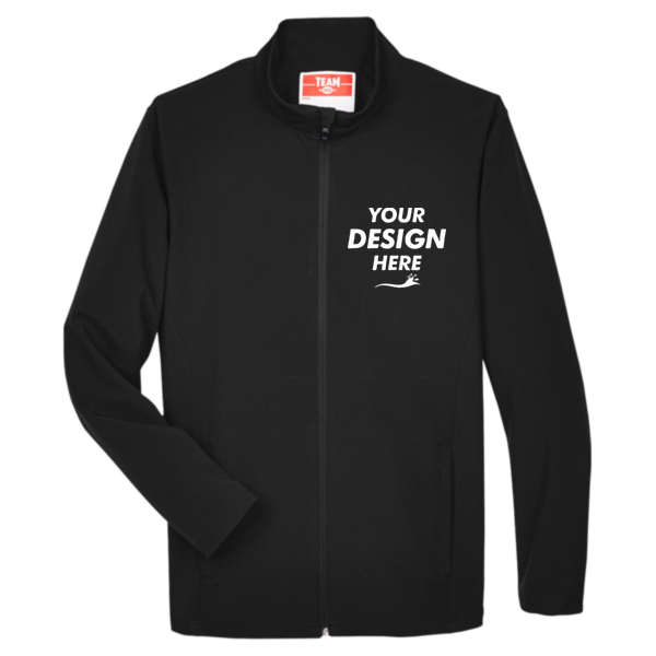 Team 365 Men's Leader Soft Shell Jacket, Black, Front view, Mockup