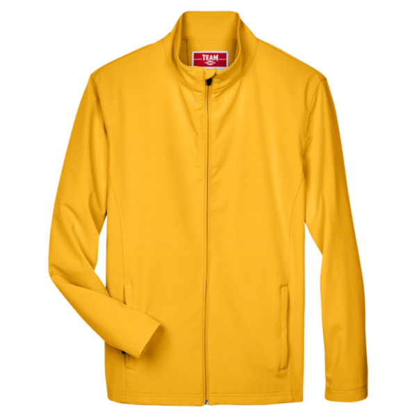 Team 365 Men's Leader Soft Shell Jacket, Sport Athletic Gold, Front view