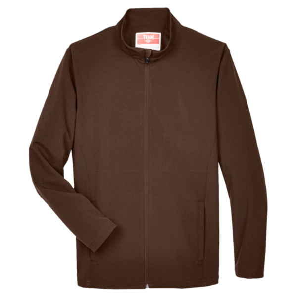Team 365 Men's Leader Soft Shell Jacket, Sport Dark Brown, Front view