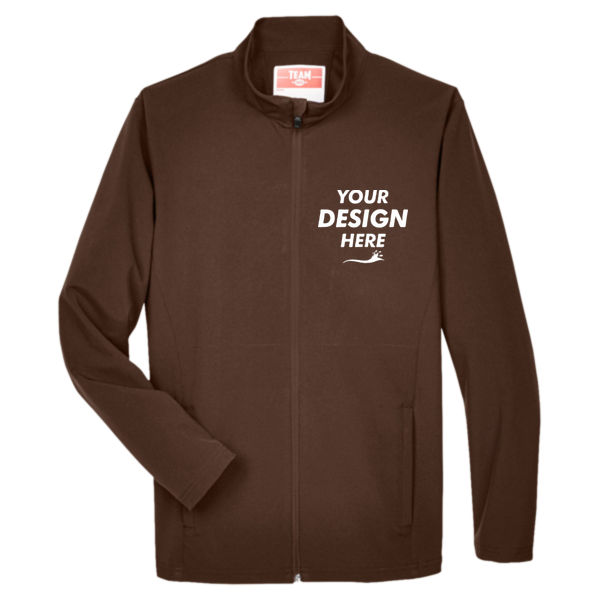 Team 365 Men's Leader Soft Shell Jacket, Sport Dark Brown, Front view, Mockup