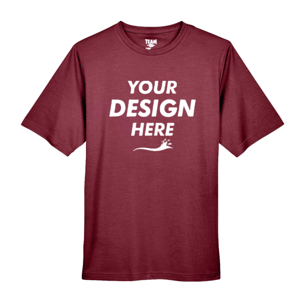 Team 365 Men's Sonic Heather Performance T-Shirt, Sport Maroon Heather, Front view, Mockup