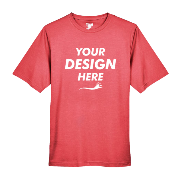 Team 365 Men's Sonic Heather Performance T-Shirt, Sport Red Heather, Front view, Mockup