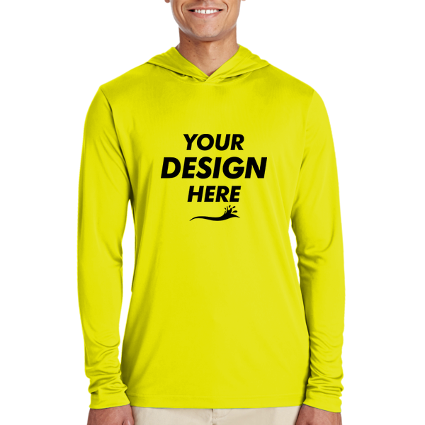 Team 365 Men's Zone Performance Hooded T-Shirt, Safety Yellow, Front view, Mockup