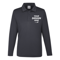 Team 365 Men's Zone Performance Long Sleeve Polo, Black, Front view, Mockup
