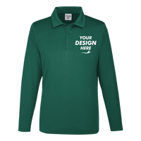 Team 365 Men's Zone Performance Long Sleeve Polo, Sport Forest, Front view, Mockup