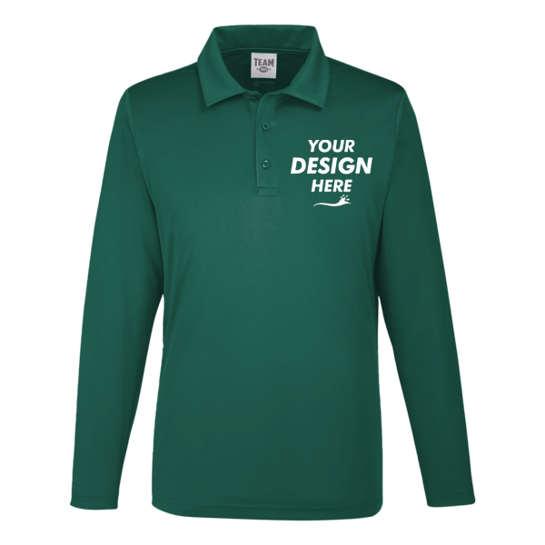 Team 365 Men's Zone Performance Long Sleeve Polo, Sport Forest, Front view, Mockup