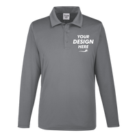 Team 365 Men's Zone Performance Long Sleeve Polo, Sport Graphite, Front view, Mockup