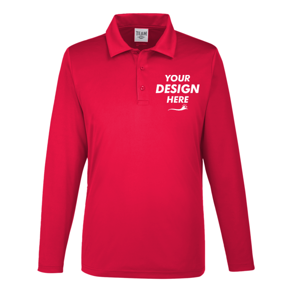 Team 365 Men's Zone Performance Long Sleeve Polo, Sport Red, Front view, Mockup