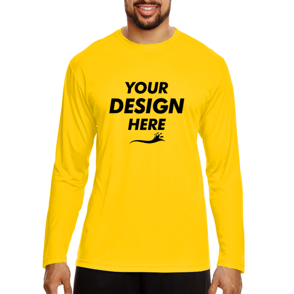 Team 365 Men's Zone Performance Long Sleeve T-Shirt, Sport Athletic Gold, Front view, Mockup