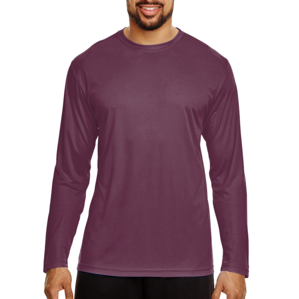 Team 365 Men's Zone Performance Long Sleeve T-Shirt, Sport Dark Maroon, Front view