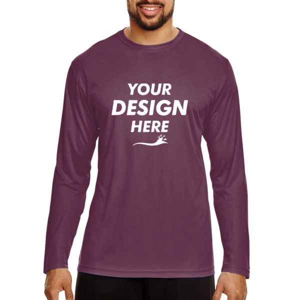 Team 365 Men's Zone Performance Long Sleeve T-Shirt, Sport Dark Maroon, Front view, Mockup