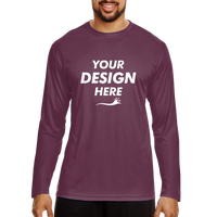 Team 365 Men's Zone Performance Long Sleeve T-Shirt, Sport Dark Maroon, Front view, Mockup