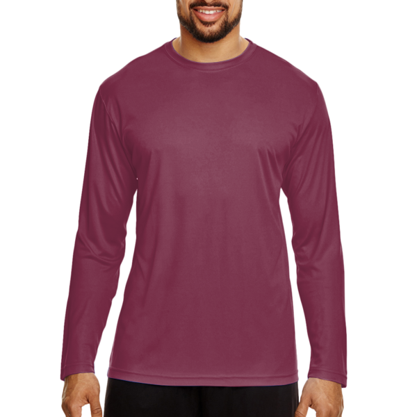 Team 365 Men's Zone Performance Long Sleeve T-Shirt, Sport Maroon, Front view