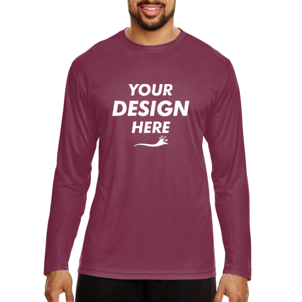 Team 365 Men's Zone Performance Long Sleeve T-Shirt, Sport Maroon, Front view, Mockup