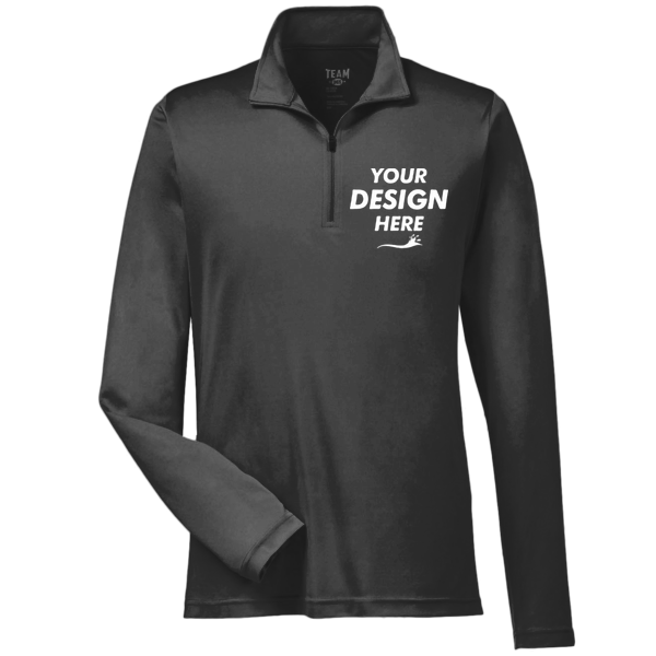 Team 365 Men's Zone Performance Quarter-Zip Pullover, Black, Front view, Mockup