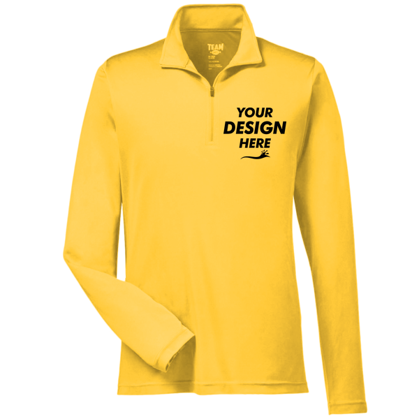Team 365 Men's Zone Performance Quarter-Zip Pullover, Sport Athletic Gold, Front view, Mockup