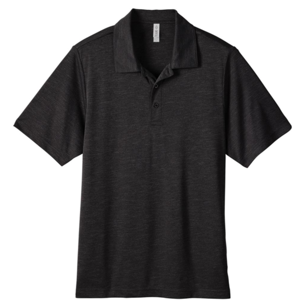 Team 365 Men's Zone Sonic Heather Performance Polo, Black Heather, Front view