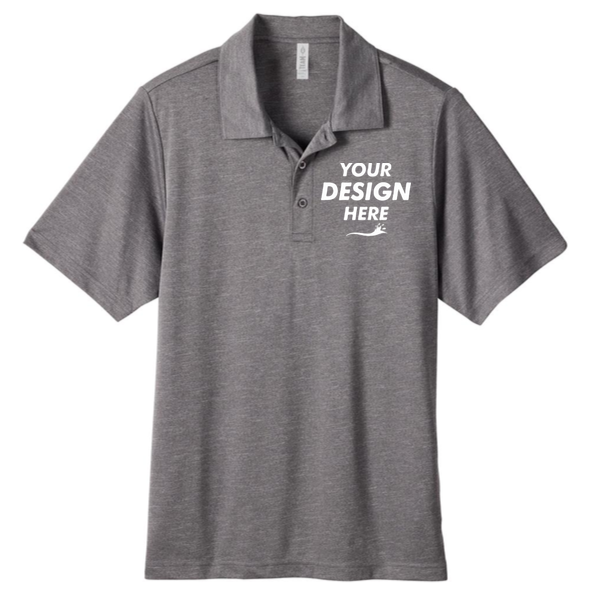 Team 365 Men's Zone Sonic Heather Performance Polo, Dark Grey Heather, Front view, Mockup