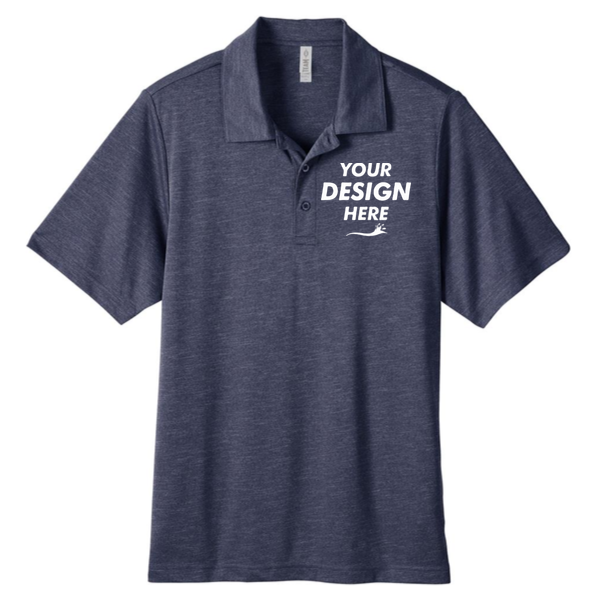 Team 365 Men's Zone Sonic Heather Performance Polo, Sport Dark Navy Heather, Front view, Mockup