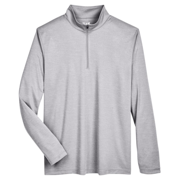 Team 365 Men's Zone Sonic Heather Performance Quarter-Zip Pullover, Athletic Heather, Front view
