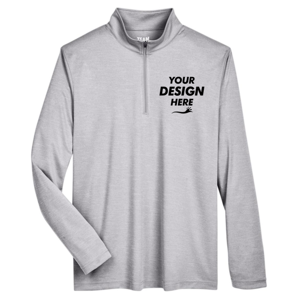 Team 365 Men's Zone Sonic Heather Performance Quarter-Zip Pullover, Athletic Heather, Front view, Mockup