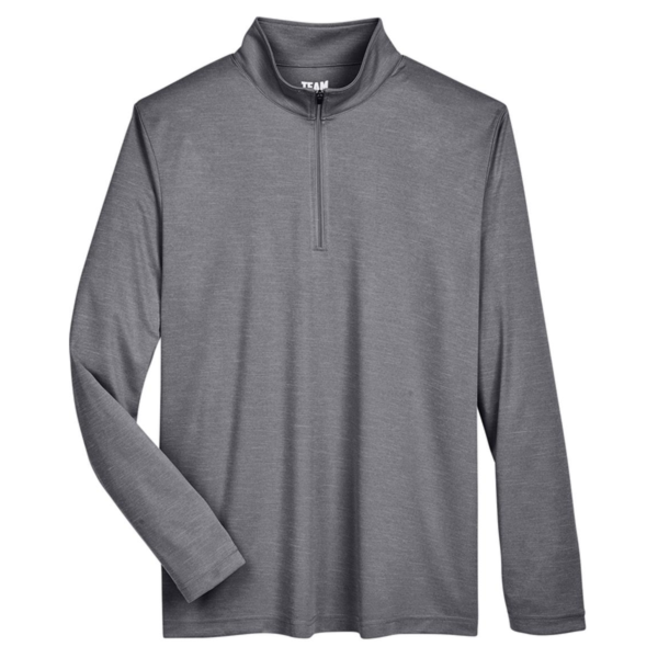 Team 365 Men's Zone Sonic Heather Performance Quarter-Zip Pullover, Dark Grey Heather, Front view