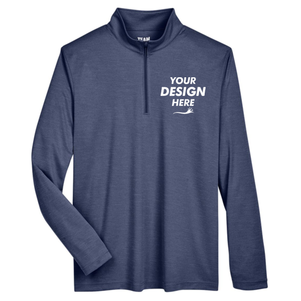 Team 365 Men's Zone Sonic Heather Performance Quarter-Zip Pullover, Sport Dark Navy Heather, Front view, Mockup