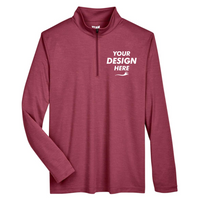 Team 365 Men's Zone Sonic Heather Performance Quarter-Zip Pullover, Sport Maroon Heather, Front view, Mockup