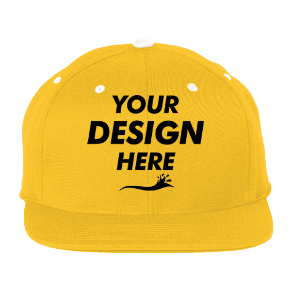 Team 365 Pro-Formance® Contrast Eyelets Cap, Sport Athletic Gold / White, Front view, Mockup
